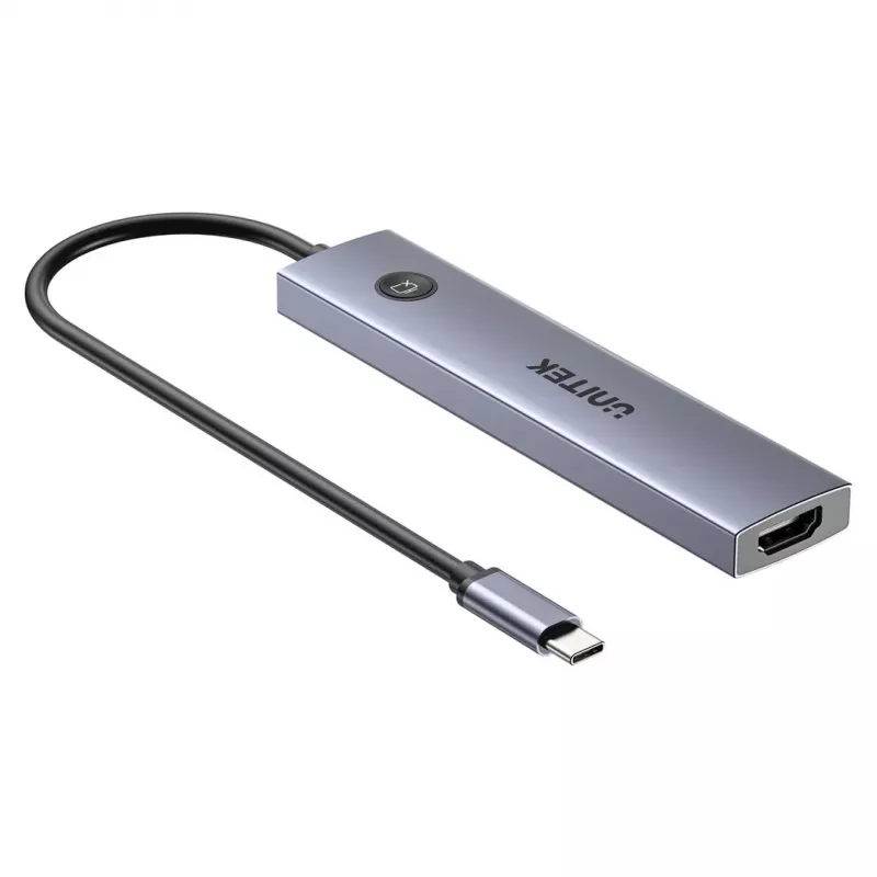 USB-C centrinis įrenginys Unitek H1124AGY01 su 100W PD, HDMI 2.0, 2x USB‑A, 2x USB‑C, SD/microSD skaitytuvu – aliuminis