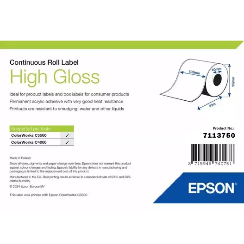Epson 7113750 lipnioji etiketė High Gloss, 102 mm x 33 m