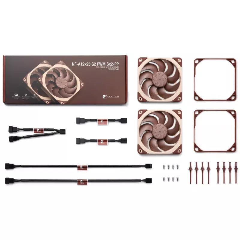 Kompiuterio korpuso ventiliatorius Noctua NF-A12X25 G2 PWM SX2-PP 120 mm, 12 V, 1800 RPM, 107,3 m³/h, SSO guolis, 2 vnt., smėlio spalvos