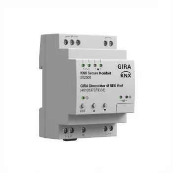 Gira Dimmaktor REG KNX Secure 202500 – 4 kanalų KNX reguliatorius šviesos ryškumui valdyti