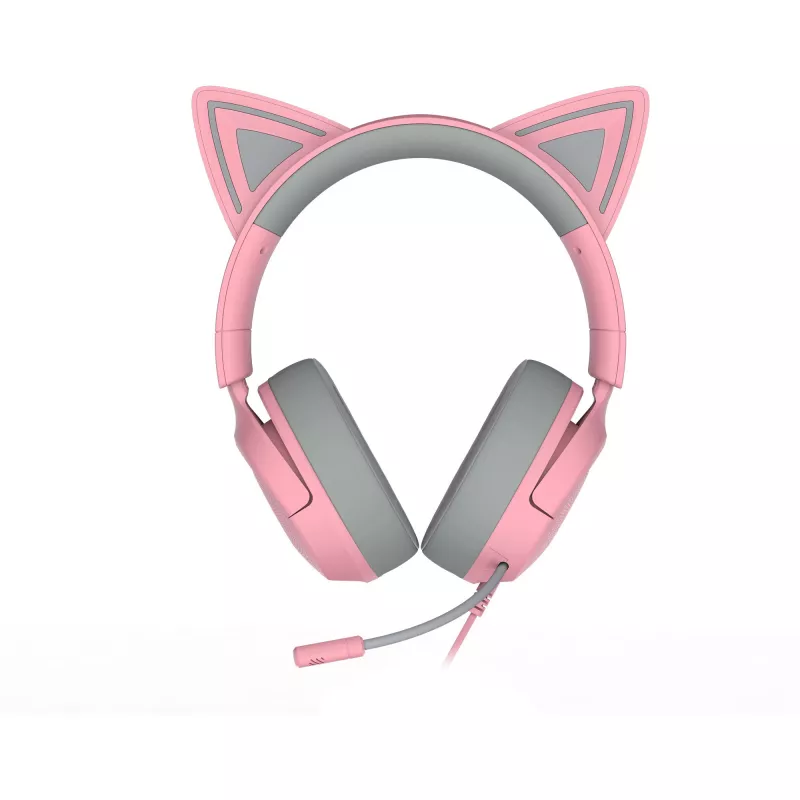 Ausinės žaidimams Razer Kraken Kitty V3 X – laidinės USB Type-A, uždengiančios ausis, 20–28 kHz, 1,3 m laidas, rožinės
