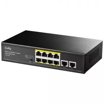 Cudy FS1010P tinklo jungiklis Fast Ethernet (10/100) su PoE, juodas