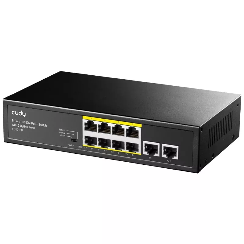 Cudy FS1010P tinklo jungiklis Fast Ethernet (10/100) su PoE, juodas