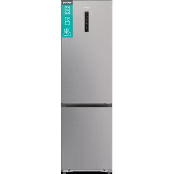 Šaldytuvas su šaldikliu Gorenje NRB620E61X4WFE, laisvai pastatomas, nerūdijančio plieno, bendras tūris 340 L, NoFrost, LED ekranas