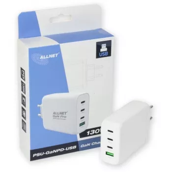 Maitinimo šaltinis ALLNET PSU-GaNPD-USB-1A3C-130W — 130W, 1× USB-A, 3× USB-C