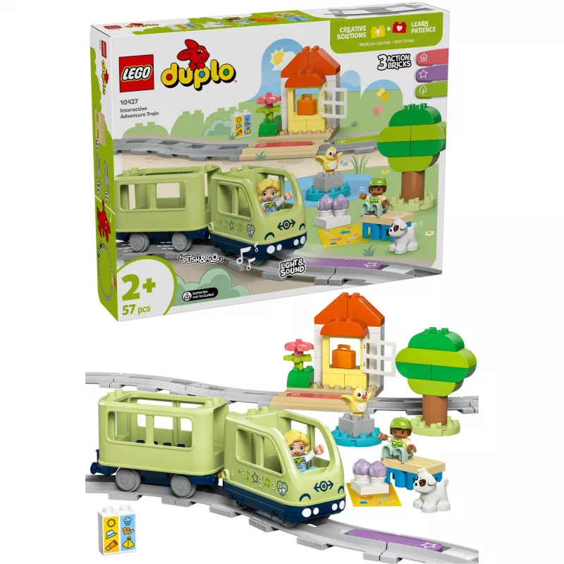 Traukinuko rinkinys LEGO DUPLO Interaktyvus nuotykių geležinkelis 10427, 57 dalių, 2 minifigūrėlės, nuo 2 metų