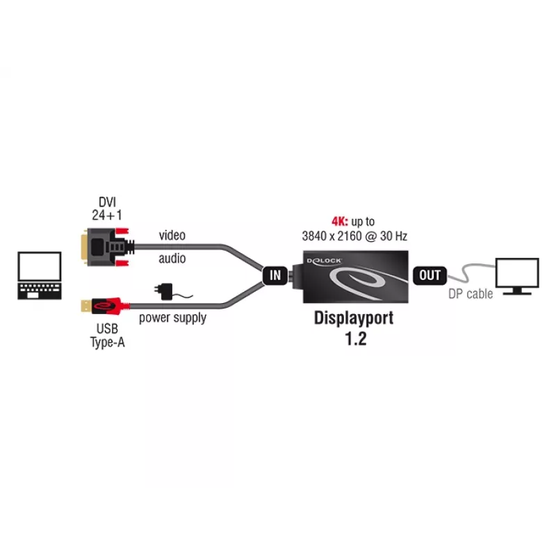Laidas DVI 24+1 + USB-A / DisplayPort 20p DeLOCK 62596