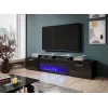TV spintelė Cama Meble ROVA su elektriniu židiniu, 190x37x48 cm, juoda/juodas blizgesys