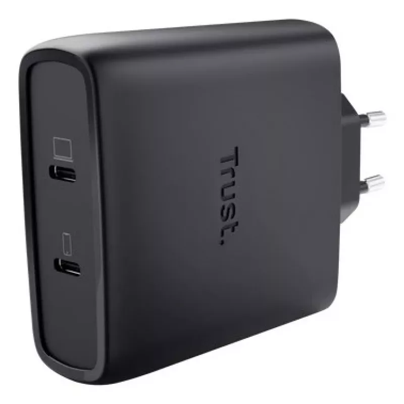 TRUST Maxo 100W 2 prievadų USB-C GaN įkroviklis – 100 W, 2× USB-C, 20 V maks., 2 m laidas, juodas