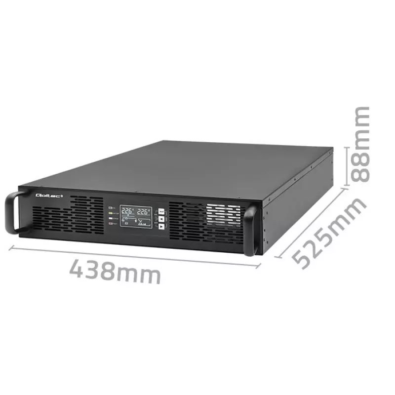 Qoltec nepertraukiamo maitinimo šaltinis UPS RACK 3kVA 3000W dvigubo keitimo on-line LCD EPO USB