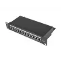Patch panel Lanberg PPF6-9012-B — 12 prievadų RJ45, metalinis, juodas, 1U (215×44,5×130 mm)