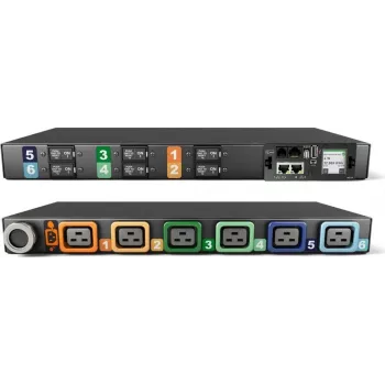 Vertiv Geist Rack PDU, stebimas (įrenginio lygis), EC, 1U, įvadas IEC 60309 230/400V 3x32A, fiksuojami lizdai (6)C19 (VP4G31A0)