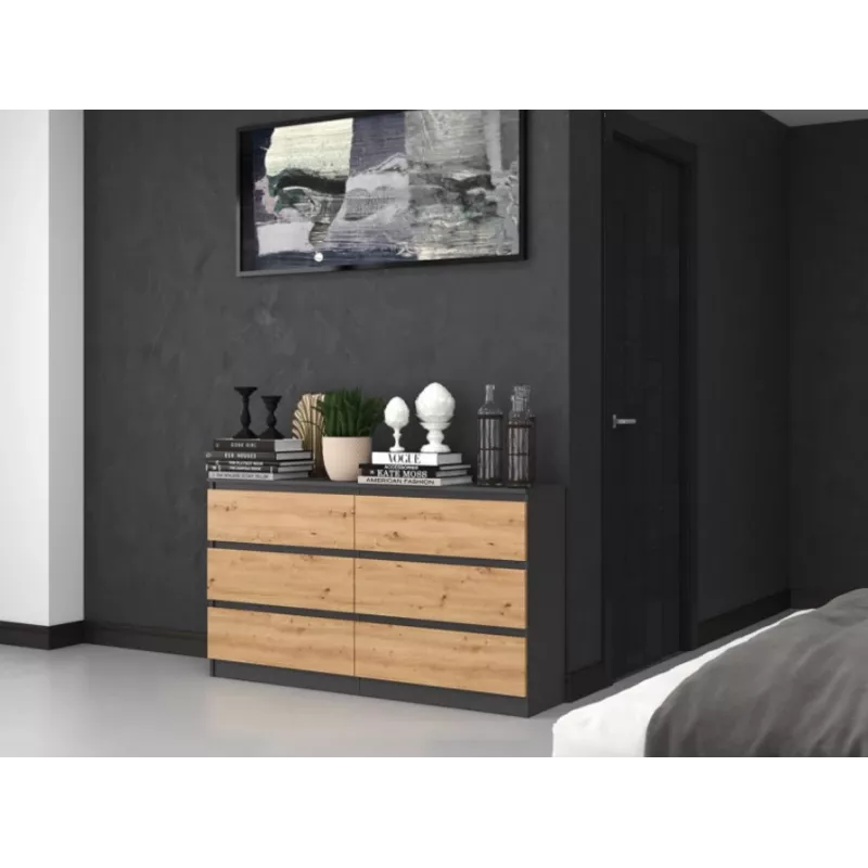 Komoda Top e Shop M6 140 ANT/ART, 6 stalčių, Antracitinis ąžuolas, 1380×750×400 mm
