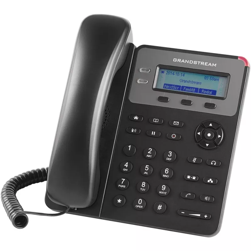 DECT telefonas Grandstream GXP1610 — juodas, LCD 132×48 px, ausinės (RJ-9), 1 ragelis, telefonų knyga 500, garsiakalbis