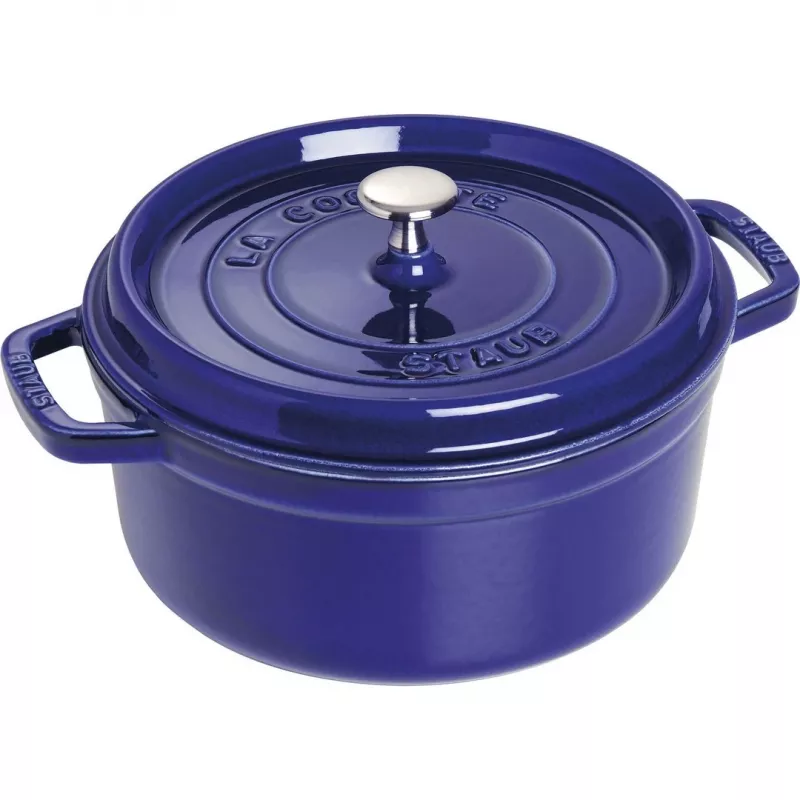 Staub 24 cm apvali ketaus kokotė tamsiai mėlyna