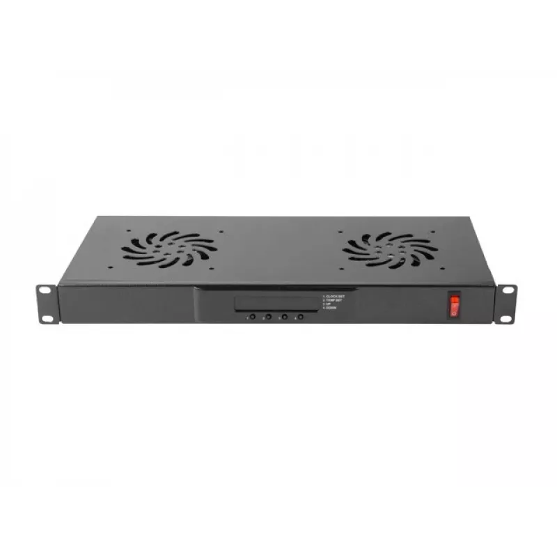 Vėdinimo panelė LANBERG AK-1502-B, 1U stovas, 2 ventiliatoriai, 230V, 38W, 483×44,5×192 mm, juoda