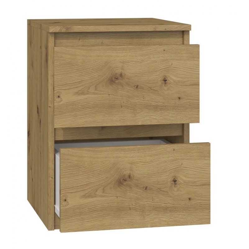 Naktinis staliukas M2 ARTISAN su 2 stalčiais, ąžuolo efektas, 300×300×400 mm