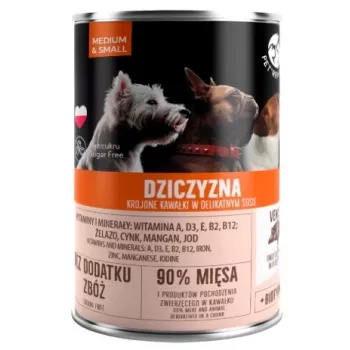 Šlapias šunų ėdalas PetRepublic vidutinėms ir mažoms veislėms, 400 g – kąsneliai padaže su žvėriena