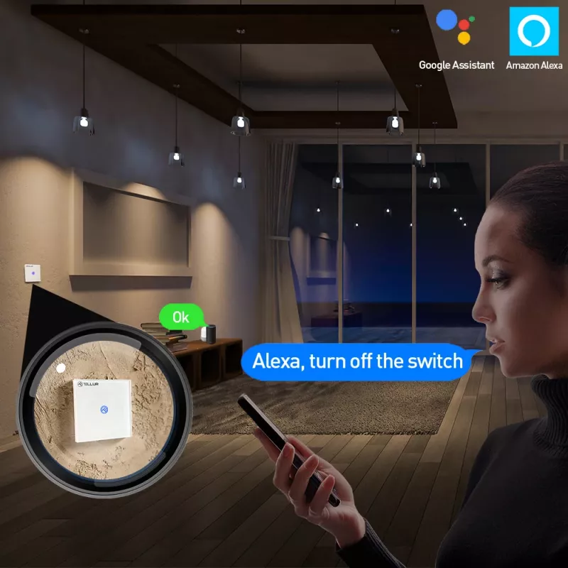 Tellur SS1N išmanusis WiFi jungiklis — 1 kanalas, 1800W, 10A