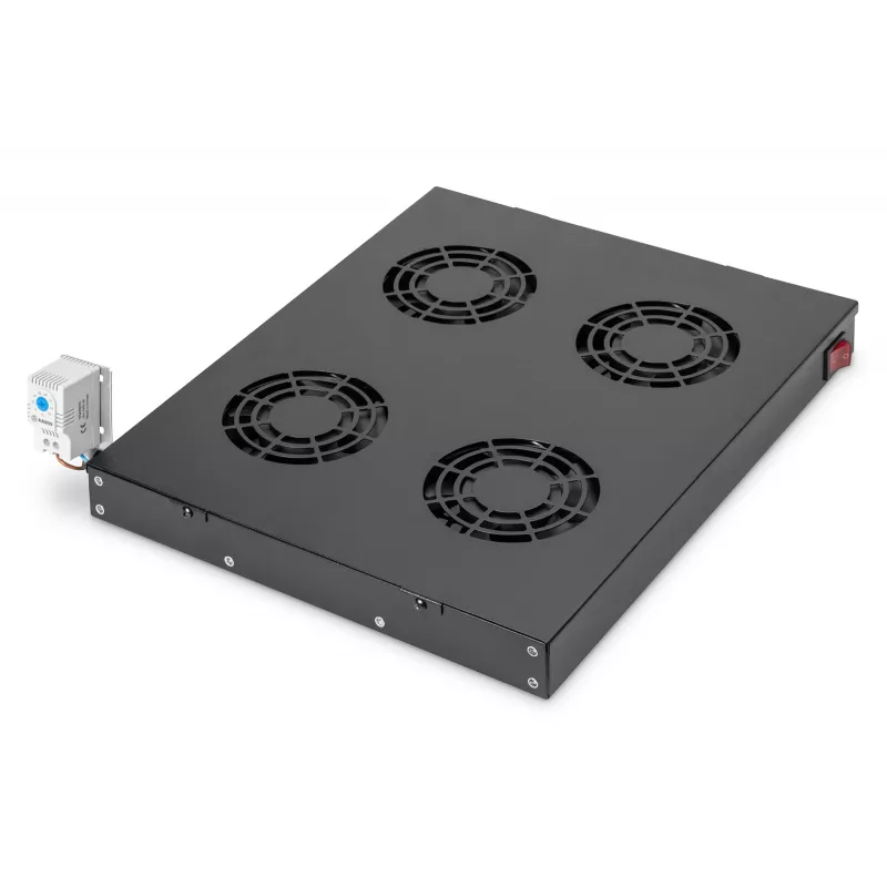 Digitus DN-19 FAN-4-HO-SW 19 colių ventiliacijos blokas spintos viršui, 4 ventiliatoriai, termostatas, juodas
