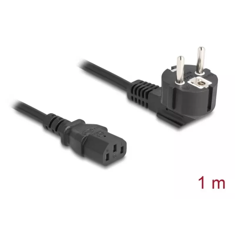 Maitinimo laidas DELOCK CEE 7/7 (E+F) į IEC C13 90° kampu, 1 m, H05VV-F 3x1,00 mm², juodas