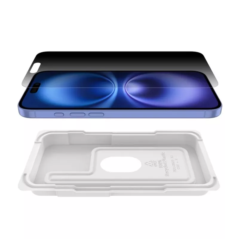 Belkin OVA168HQ Apsauginis stiklas su privatumo filtru iPhone 16 Plus antibakterinis atsparus smūgiams