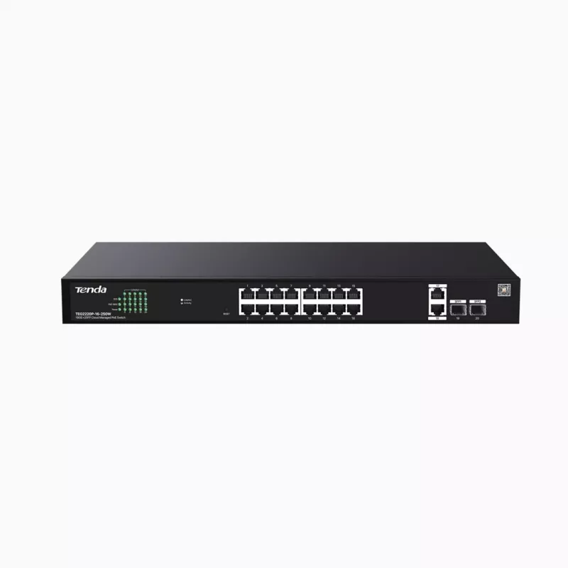 TENDA TEG2220P-16-250W – 16 prievadų Gigabit Websmart L2 PoE+ jungiklis, 230 W