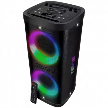 Nešiojamas garsiakalbis SVEN PS-950, juodas, galia 2x80W (RMS), TWS, Bluetooth, IPx4, FM, USB, microSD, LED ekranas, ličio baterija