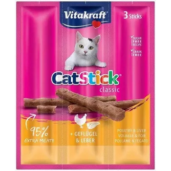 Vitakraft CatStick Mini Poultry Liver – mėsingi kieti užkandžiai katėms, 3 vnt., 18 g, be grūdų