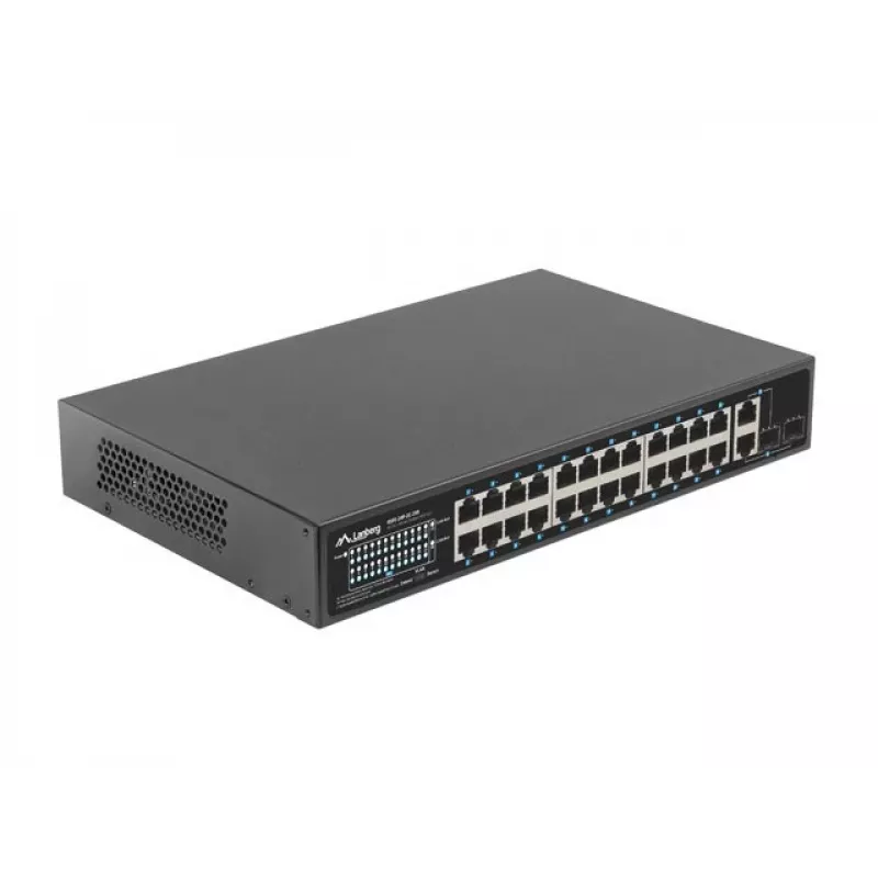 Nevaldomas Gigabit Ethernet komutatorius Lanberg RSFE-24P-2C-250 su 24 PoE+ prievadais
