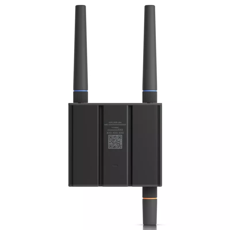 Maršrutizatorius su koriniu ryšiu Ubiquiti UMR-Ultra — 4G LTE, NanoSIM, 2,4 GHz Wi‑Fi (802.11g), 2x RJ‑45, 3 išorinės SMA antenos, 5–30 V DC