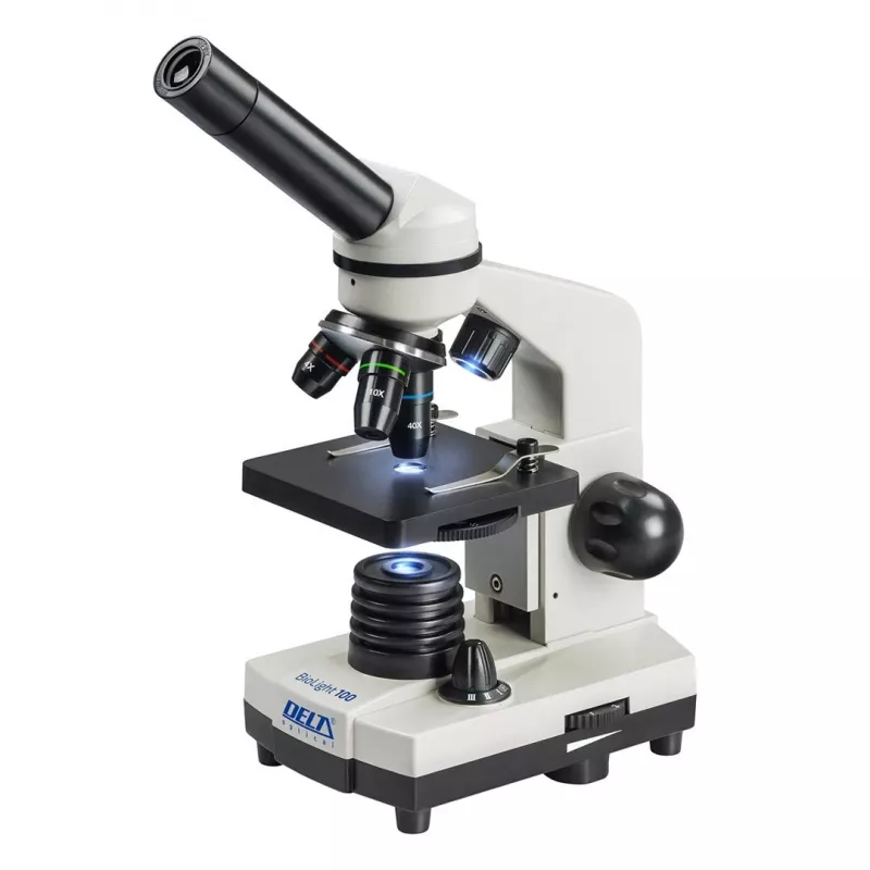 Sudėtinis optinis mikroskopas Deltaoptical DO-3210 – monokulinis, 3 achromatiniai objektyvai, LED apšvietimas, 40–400×, 45° pasukama galvutė