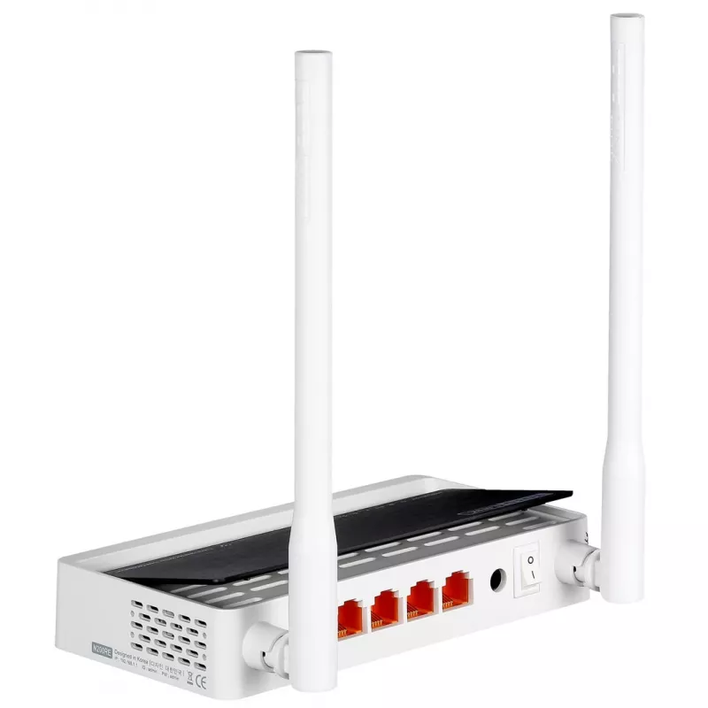 Stalinis maršrutizatorius TOTOLINK N300RT — vienos juostos 2.4 GHz Wi‑Fi 4, 300 Mbps, 5x RJ-45 Fast Ethernet prievadai, 2 išorinės 5 dBi antenos
