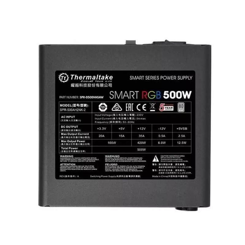 Thermaltake SMART RGB PS-SPR-0500NHSAWE-1 - Maitinimo blokas (vidinis) - ATX12V 2.3 - 80 PLUS - AC 230 V - 500 W - aktyvus PFC - juoda