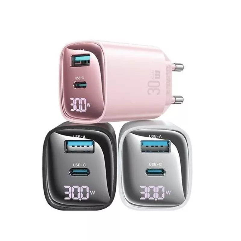 USB ir USB-C 30W GaN greitasis įkroviklis usams CC229 Baltas – LED indikatorius, kompaktiškas dizainas