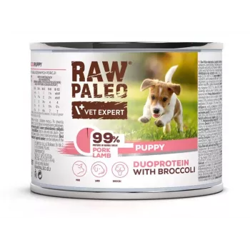 Šlapias šunų ėdalas VETEXPERT RAW PALEO Duoprotein Pork & Lamb Puppy 200 g, be glitimo ir sojos, drėgnis 81%