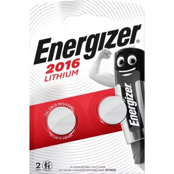 Energizer CR2016 ličio baterija 3V 100 mAh 2 vnt. lizdinėje pakuotėje, Ø20 mm x 1,6 mm
