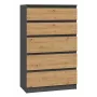 Komoda Topeshop M5 ANTRACYT/ARTISAN 5 stalčių, antracitinis ąžuolas, 700×1095×400 mm