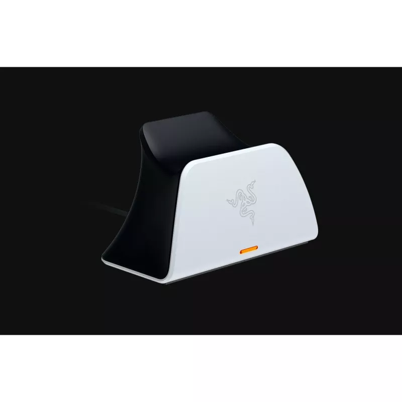 Įkrovimo stovas Razer RC21-01900100-R3U1, skirtas PlayStation 5 valdikliams – baltas, įkrauna vieną valdiklį, komplekte USB-C į USB-A laidas
