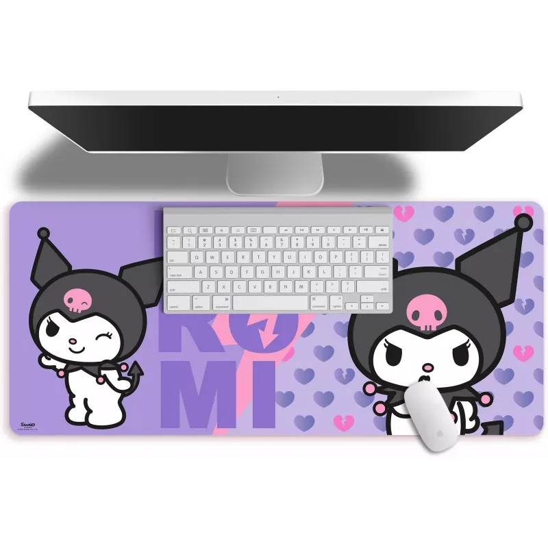 Pelės kilimėlis vaikams Kids Euroswan 80x30 cm Hello Kitty Kuromi, didelis stačiakampis stalinis/gamingo kilimėlis