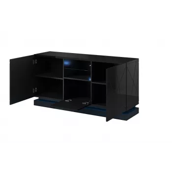 komoda QIU 2D1K 150x41.5x75 juodas blizgus/juodas blizgus