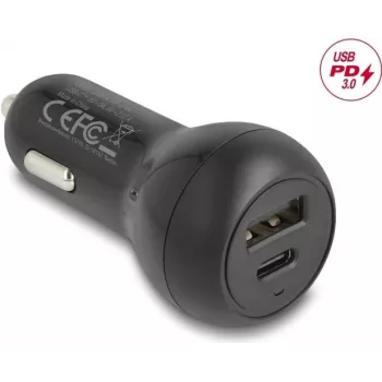 Automobilinis kroviklis DELOCK 64329 — 12–24V cigaretiniu degtuku USB-C greitasis krovimas išmaniajam telefonui ir planšetei, juodas