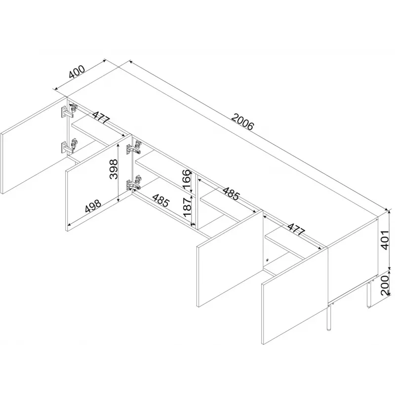 4D RTV spintelė PALAZZO BIS 201x40x60 baltas matinis