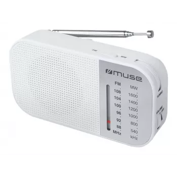 Nešiojamas radijas Muse M-025 RW – analoginis FM/MW, baltas, maitinamas baterijomis, išorinė antena