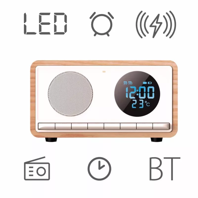 MANTA RDI912W radijo laikrodis Rimini su Bluetooth ir belaidžiu įkrovimu, baltas