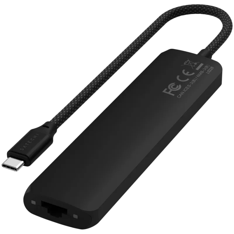 Satechi 7-in-1 USB-C Slim Multiport Adapter su Ethernet (USB-C PD, 2x USB-A, HDMI 4K, Ethernet, micro/SD kortelių skaitytuvas) (Juoda)
