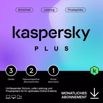 Kaspersky Plus – 3 įrenginiai, 1 mėnuo – prenumerata (ESD parsisiuntimas)