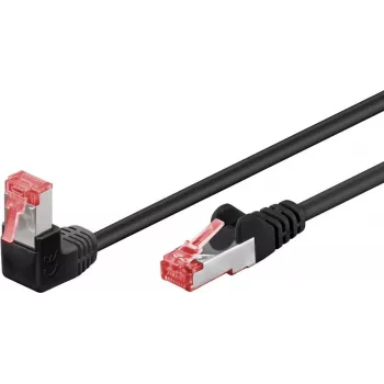 Goobay CAT 6 jungiamasis laidas 1x 90° kampu, S/FTP (PiMF), juodas, 10 m – fiksavimo skirtukas viršuje, be halogenų LSZH, varis (51547)