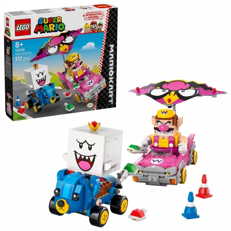 LEGO konstruktorius 72038 Super Mario Mario Kart Wario King Buu Huu – figūrėlės ir trasos elementai