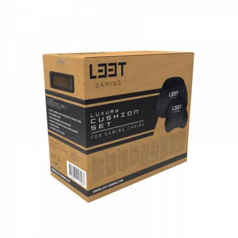 L33T Gaming 160382 Prabangus pagalvių rinkinys žaidimų kėdei, Atminties putos, Velvetas, Itin minkštas, Juodas